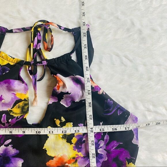 BEIGE by ECI Floral Black Purple Shift Halter Dress size Small - Picture 8 of 9